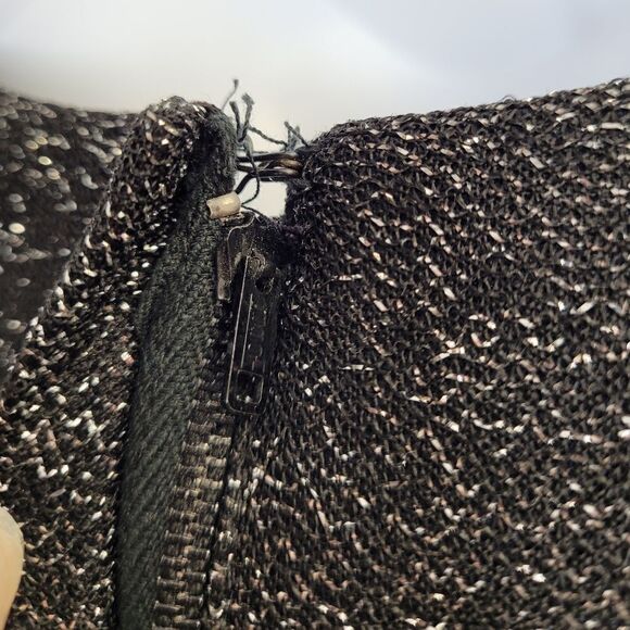 VINTAGE 70s silver sparkle long sleeve v-neck tie back maxi gown dress L - Picture 6 of 11